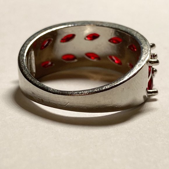 Silver Ruby Red Cubic Zirconia Anniversary Ring Size 7 Plated Simulated - Picture 6 of 9